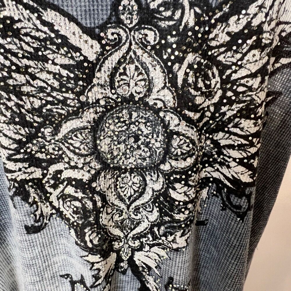Back In The Saddle Cardigan Rhinestone Wings Hooded Sleeveless Gray Pockets L - Picture 7 of 16